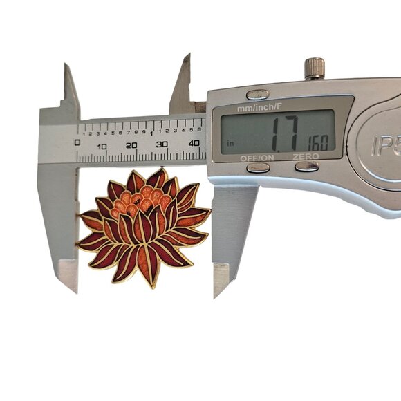 MMA Pink Red Enamel Water Lily Flower Brooch, Signed L123 - Picture 8 of 9